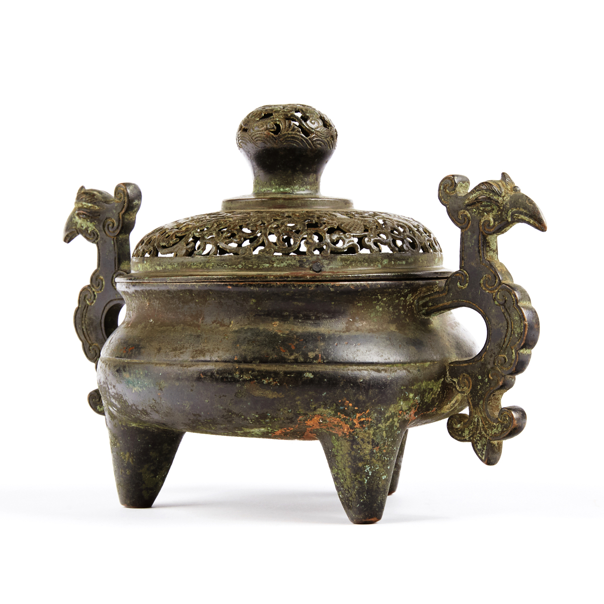 Chinese 17th c. Bronze Tripod Censer w/ Cover - Image 2 of 8