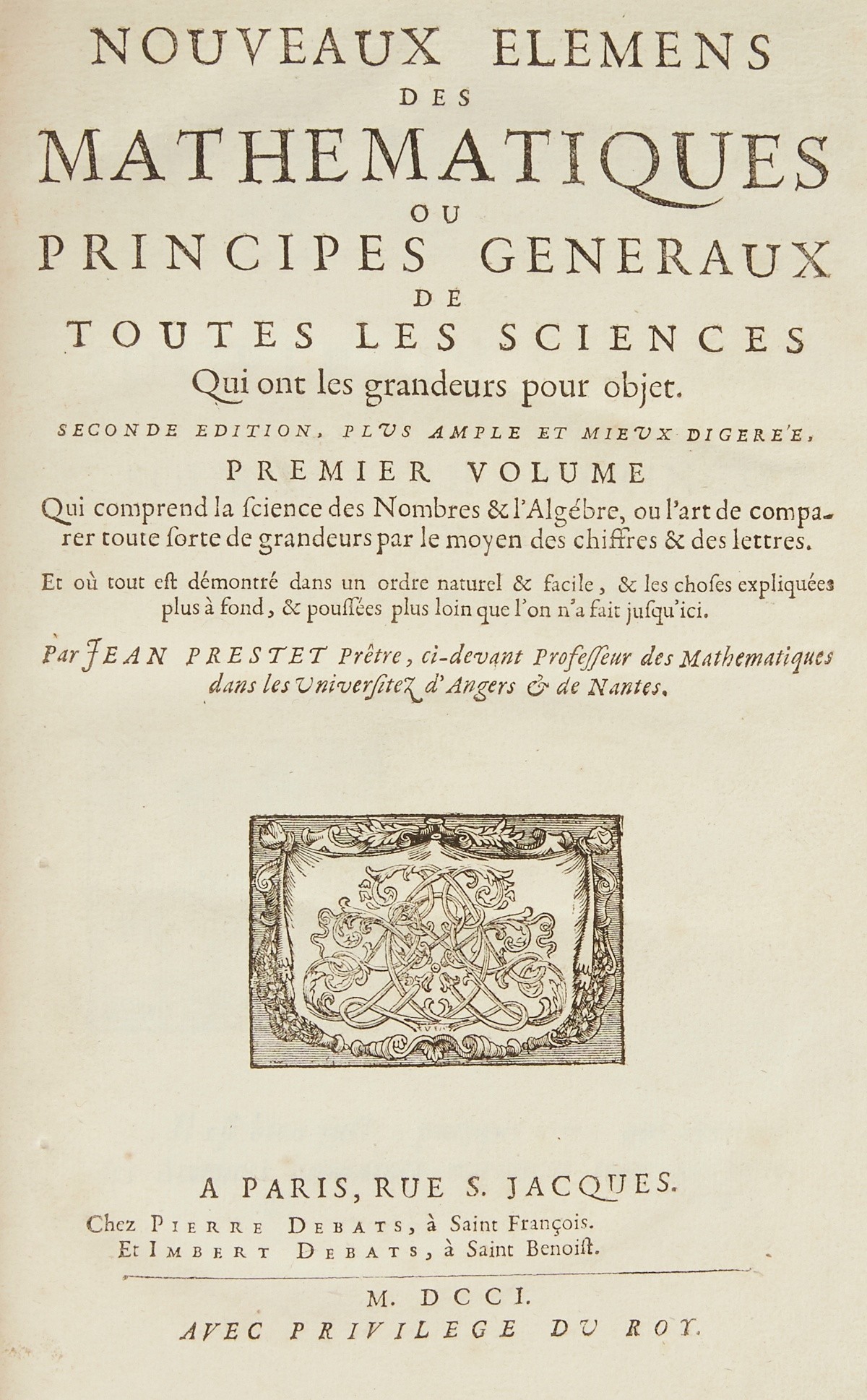 Jean Prestet "Nouveaux Elemens des Mathematiques" 1700 - Image 4 of 6