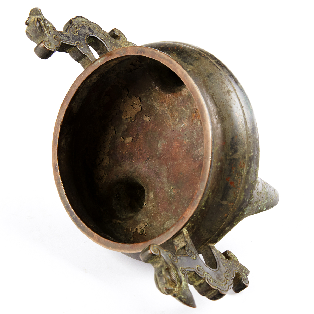 Chinese 17th c. Bronze Tripod Censer w/ Cover - Image 6 of 8