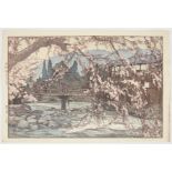 Hiroshi Yoshida "Spring in a Hot Spring" Japanese Woodblock Print