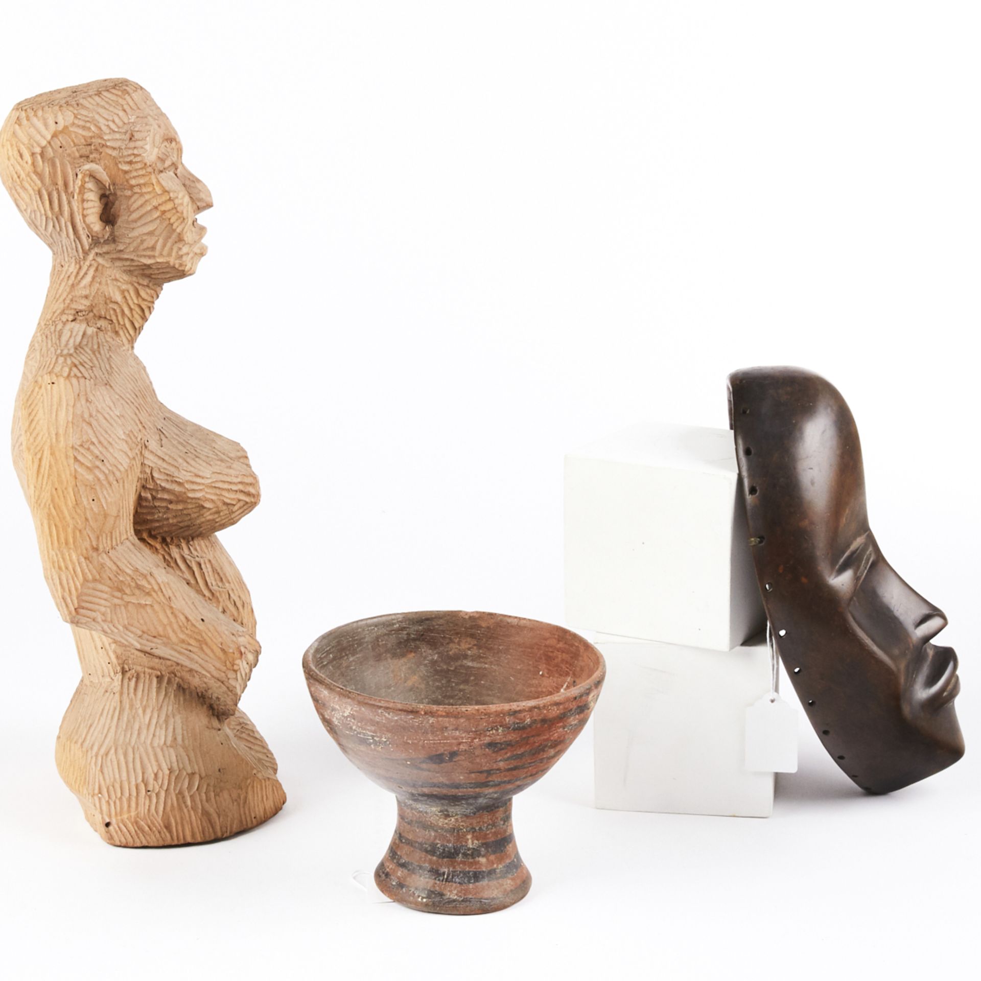 Grp: African Carved Wooden Objects - Mask Bowl Sculpture - Image 2 of 2