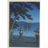 Hasui Kawase "Moonlit Night in Miyajima" Woodblock Print