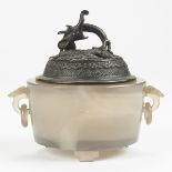 19th c. Chinese Agate Bowl w/ Bronze Lid