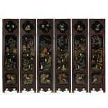 Chinese Lacquer Jade 6-Panel Screen w/ Jade Insets