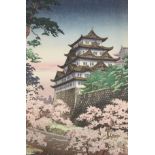 Tsuchiya Koitsu "Cherry Blossom at Nagoya Castle" Japanese Woodblock Print