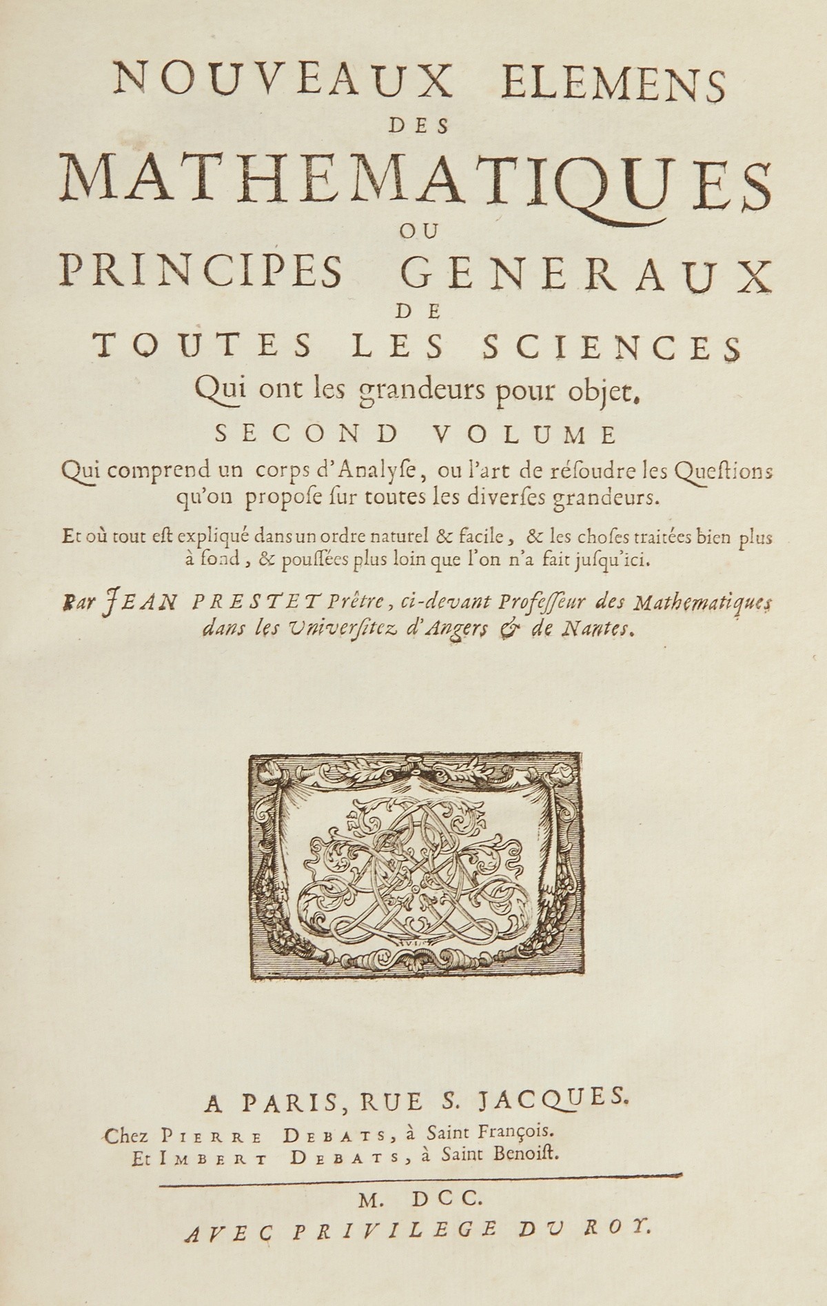 Jean Prestet "Nouveaux Elemens des Mathematiques" 1700 - Image 5 of 6