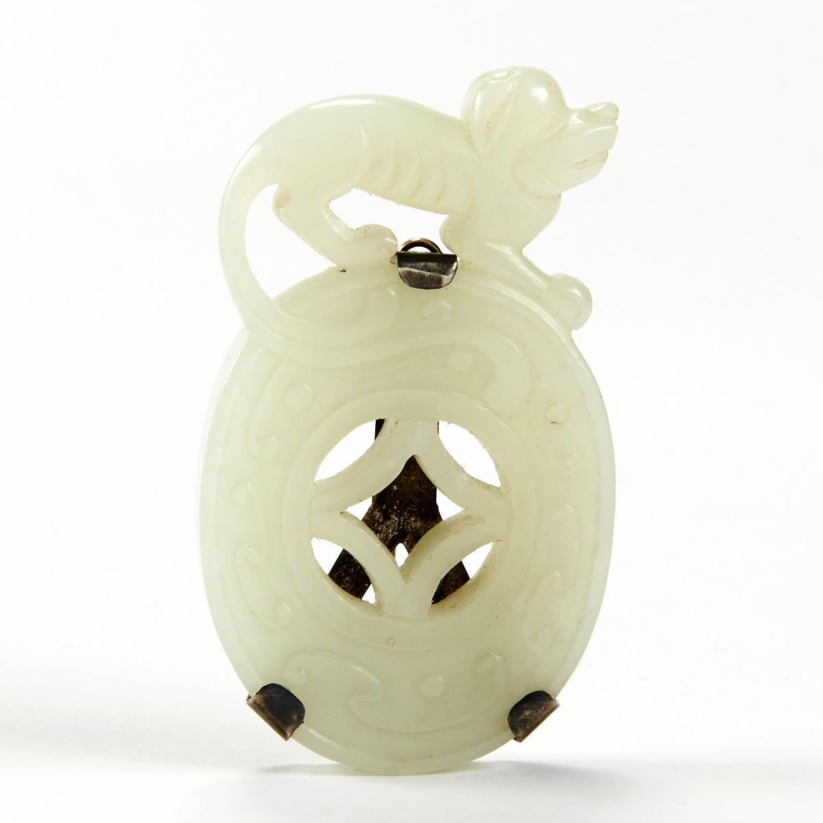 Chinese White Jade Dog Pendant Silver Pin - Image 2 of 8