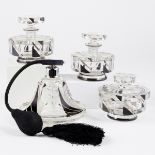 Czech Art Deco Crystal Cut Glass Enamel Vanity Set