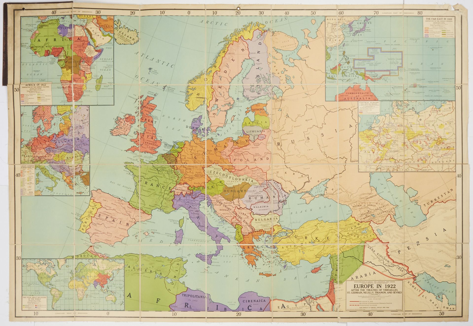 Large Fold-Out Map Europe 1922