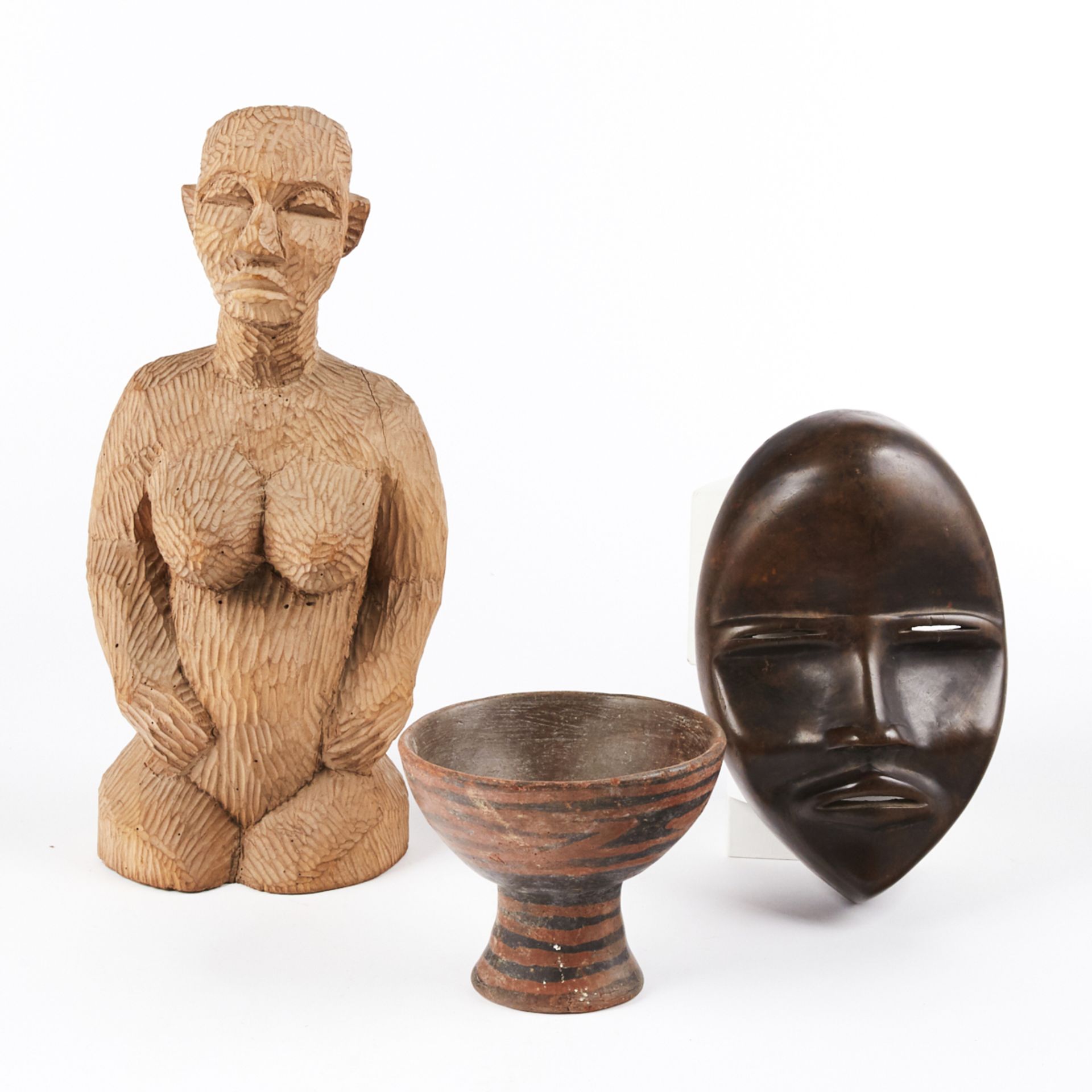 Grp: African Carved Wooden Objects - Mask Bowl Sculpture