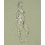 Paul Cadmus Female Nude Crayon on Green Paper