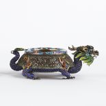 20th c. Chinese Republic Enameled Silver Dragon