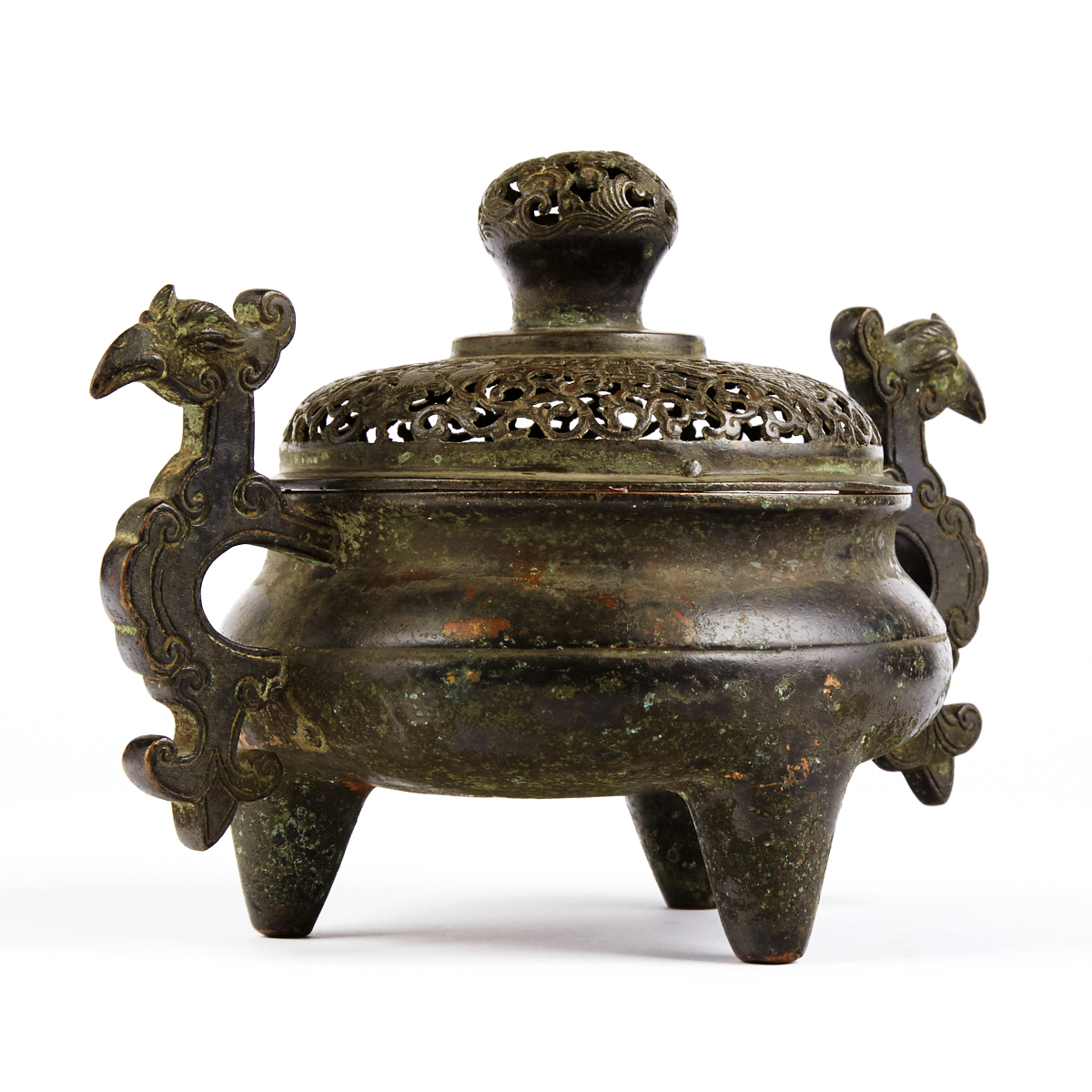 Chinese 17th c. Bronze Tripod Censer w/ Cover - Image 3 of 8