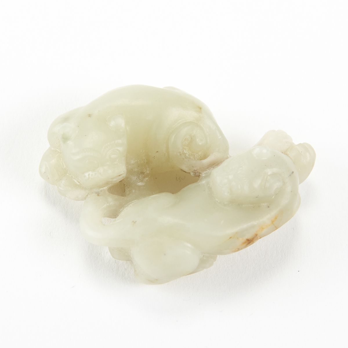 Chinese Carved Jade Foo Dogs Pendant w/ Stand - Image 3 of 7