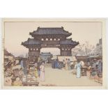 Hiroshi Yoshida "Market in Mukden" Japanese Woodblock Print