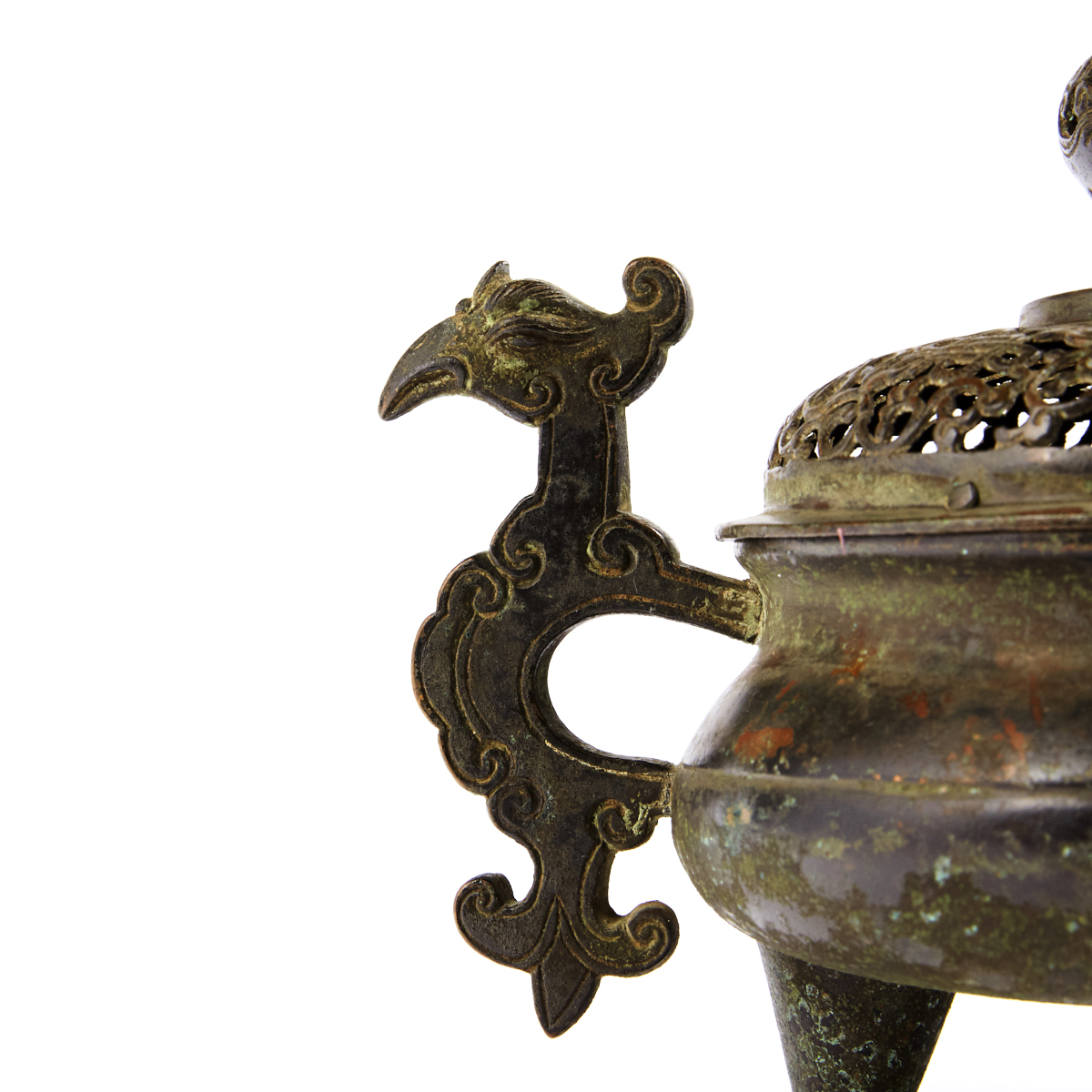 Chinese 17th c. Bronze Tripod Censer w/ Cover - Image 7 of 8