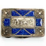 Ornate Faux Lapis Enamel Sterling Silver Box