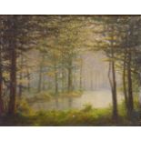 Gyula Köver, Waldlandschaft mit SeeGyula Köver: Budapest 1883 - ?. Ungarischer Maler von