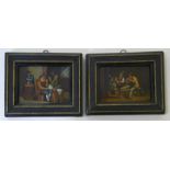 Unbekannter Künstler, Paar Miniaturen mit drei Herren im WirtshausZwei Pendants von Miniatur -