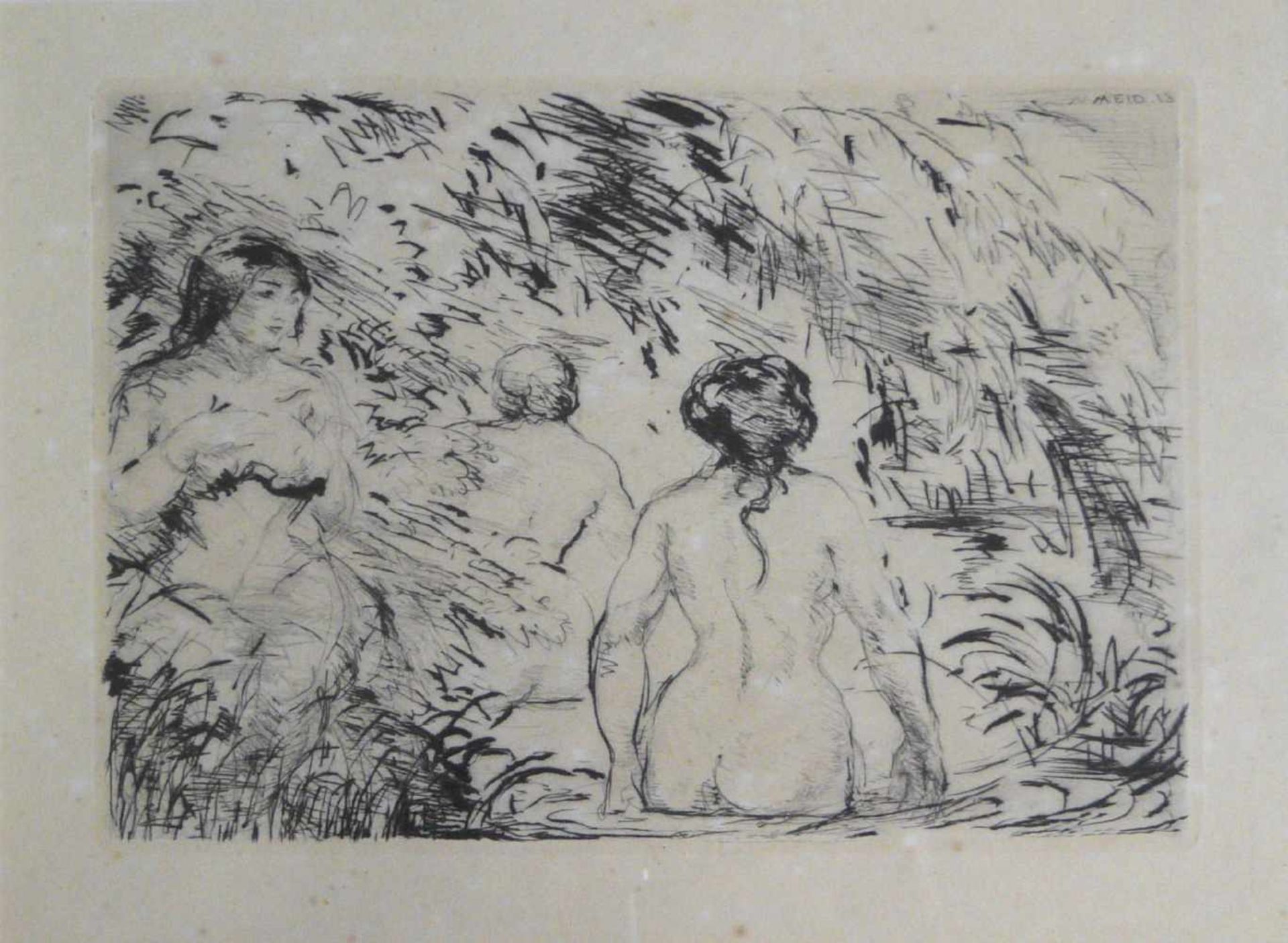 Hans Meid, Drei Frauen beim BadeHans Meid: Pforzheim 1883 - 1957 Ludwigsburg. Maler und Illustrator,