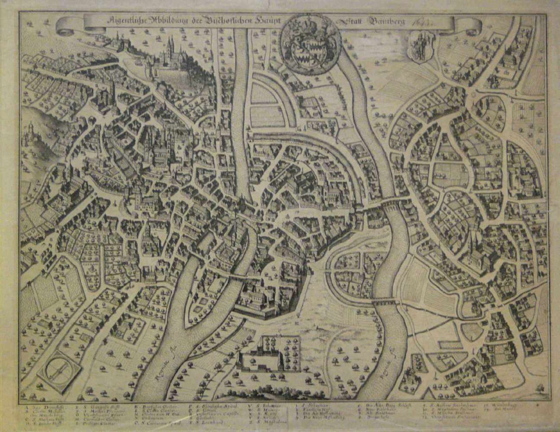Matthäus Merian, Bamberg aus der Vogelschau (1643)Matthäus Merian: Basel 1593 - 1650 - Bild 2 aus 2