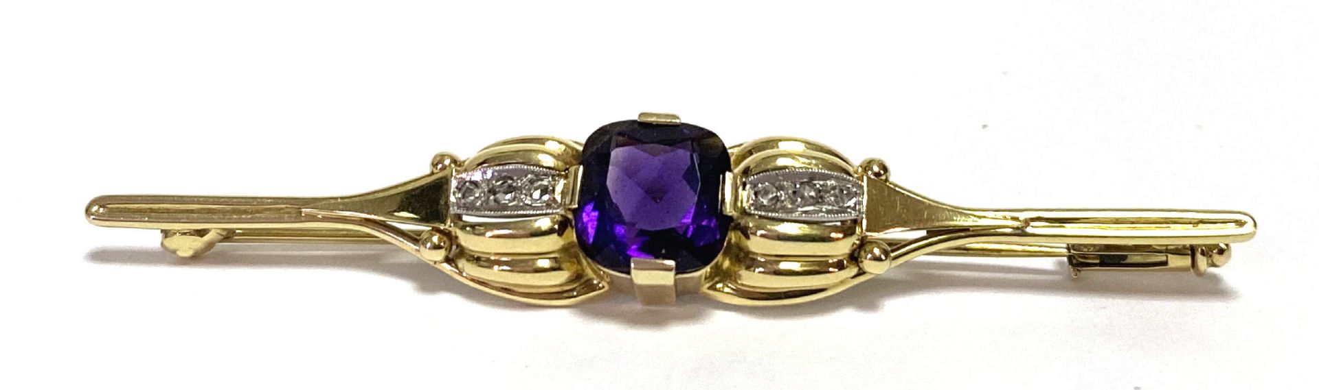 Brosche mit Amethyst und Diamantsplittern - Bild 2 aus 3