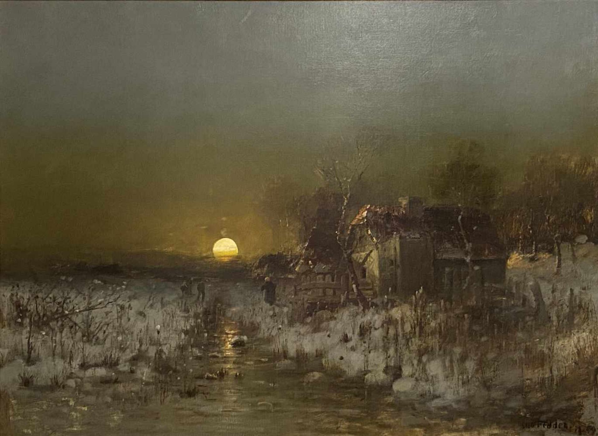 Otto Fedder, Winterlandschaft bei aufgehendem Vollmond