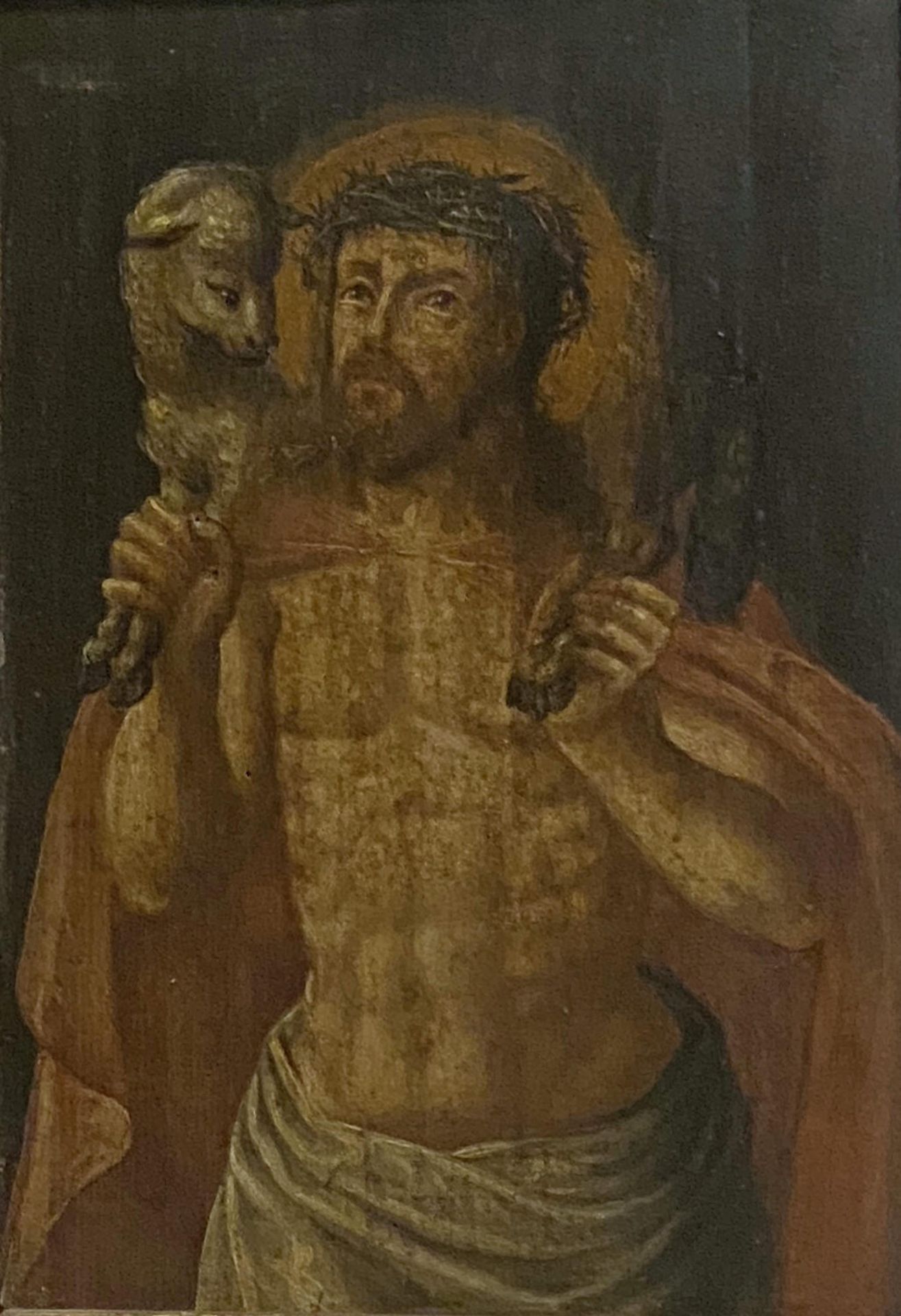 Christus mit Dornenkrone und Lamm