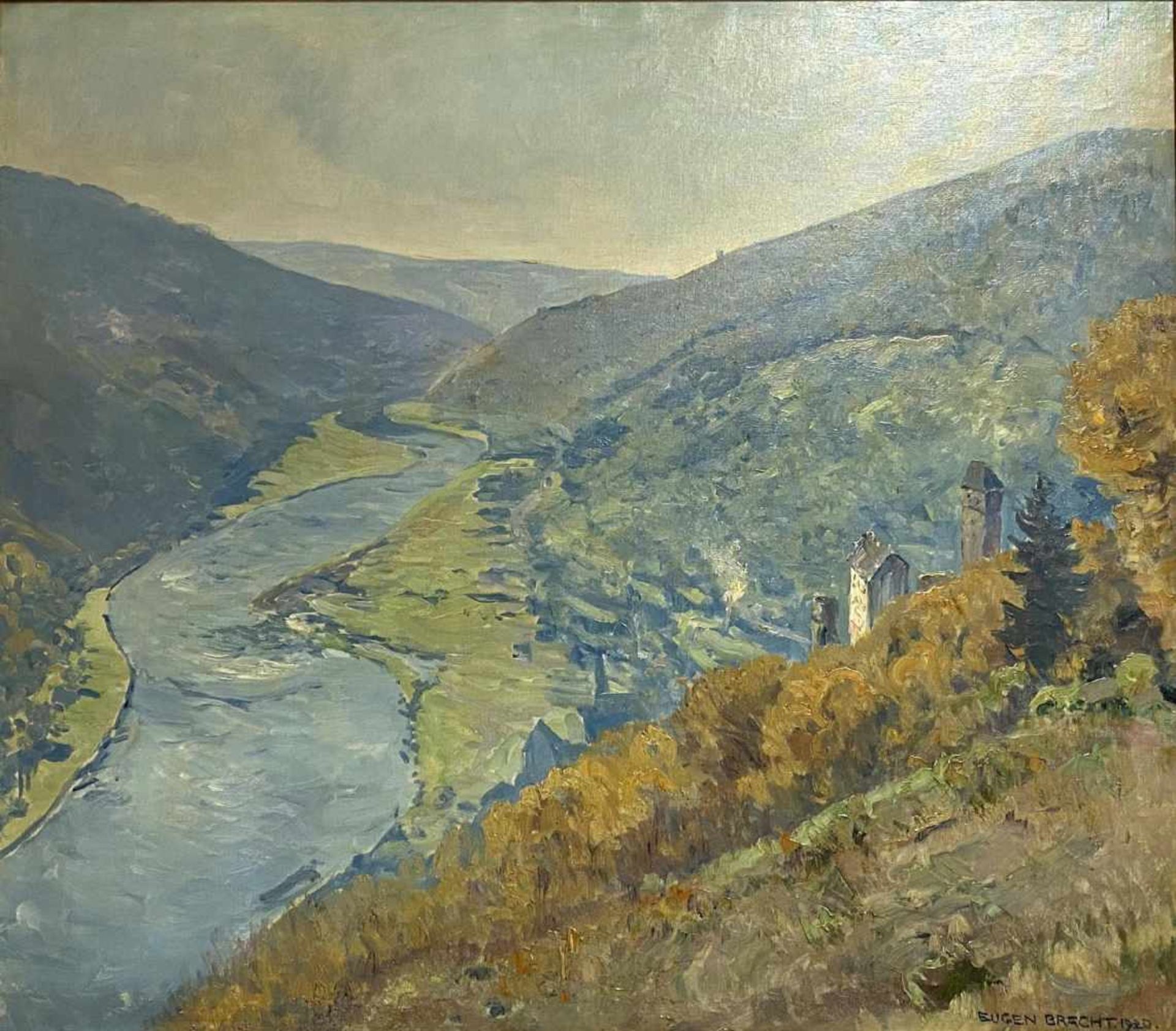 Eugen Bracht, Neckar - Landschaft mit Schloss Hirschhorn (1920)