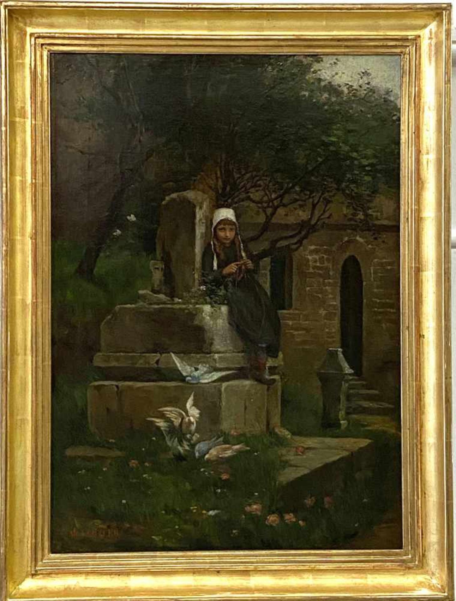 Adolf Echtler, Strickendes Mädchen am Brunnen - Bild 2 aus 4