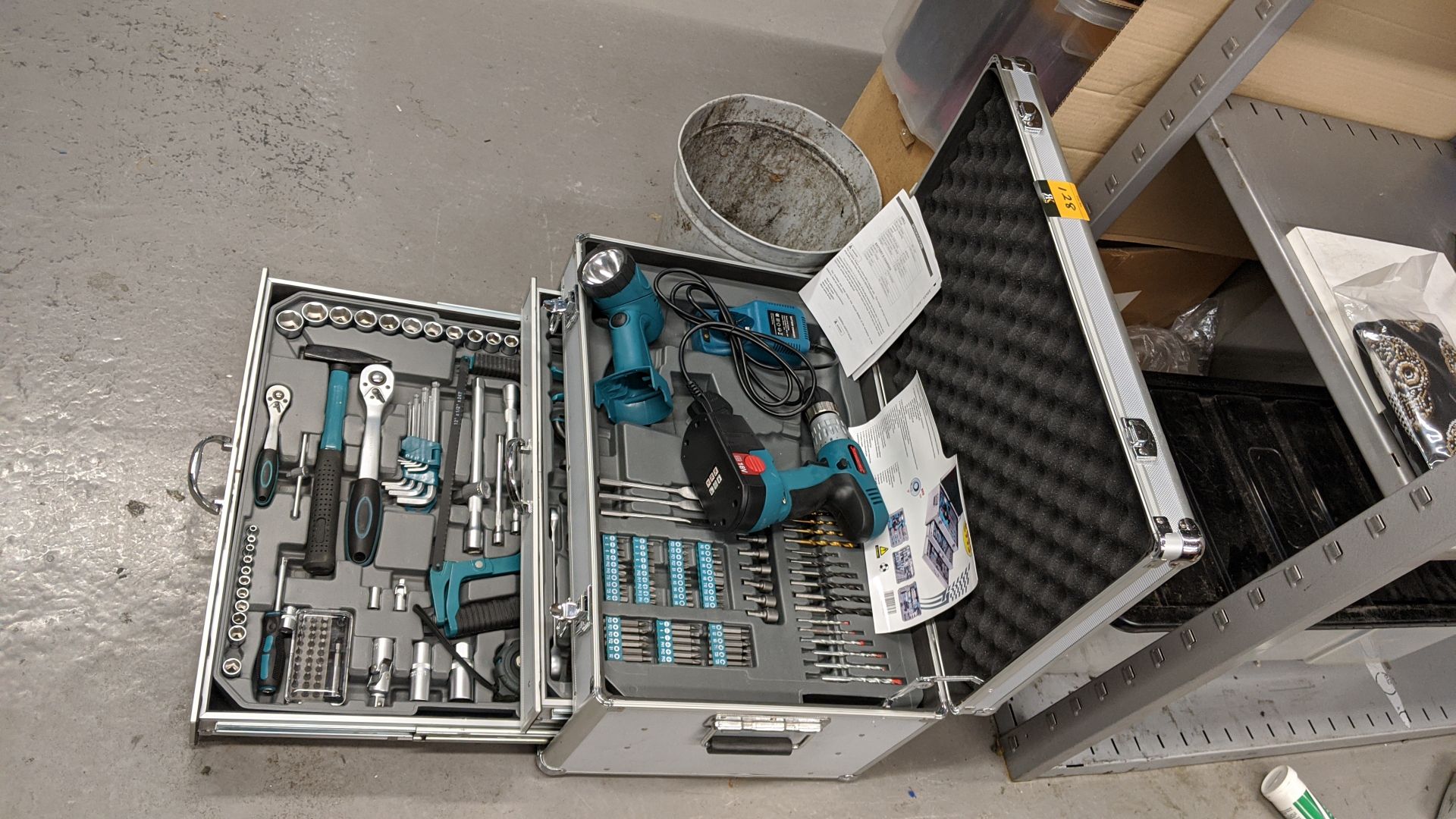 Silverline metal tool chest and contents which includes cordless drill and torch with battery and - Image 11 of 15