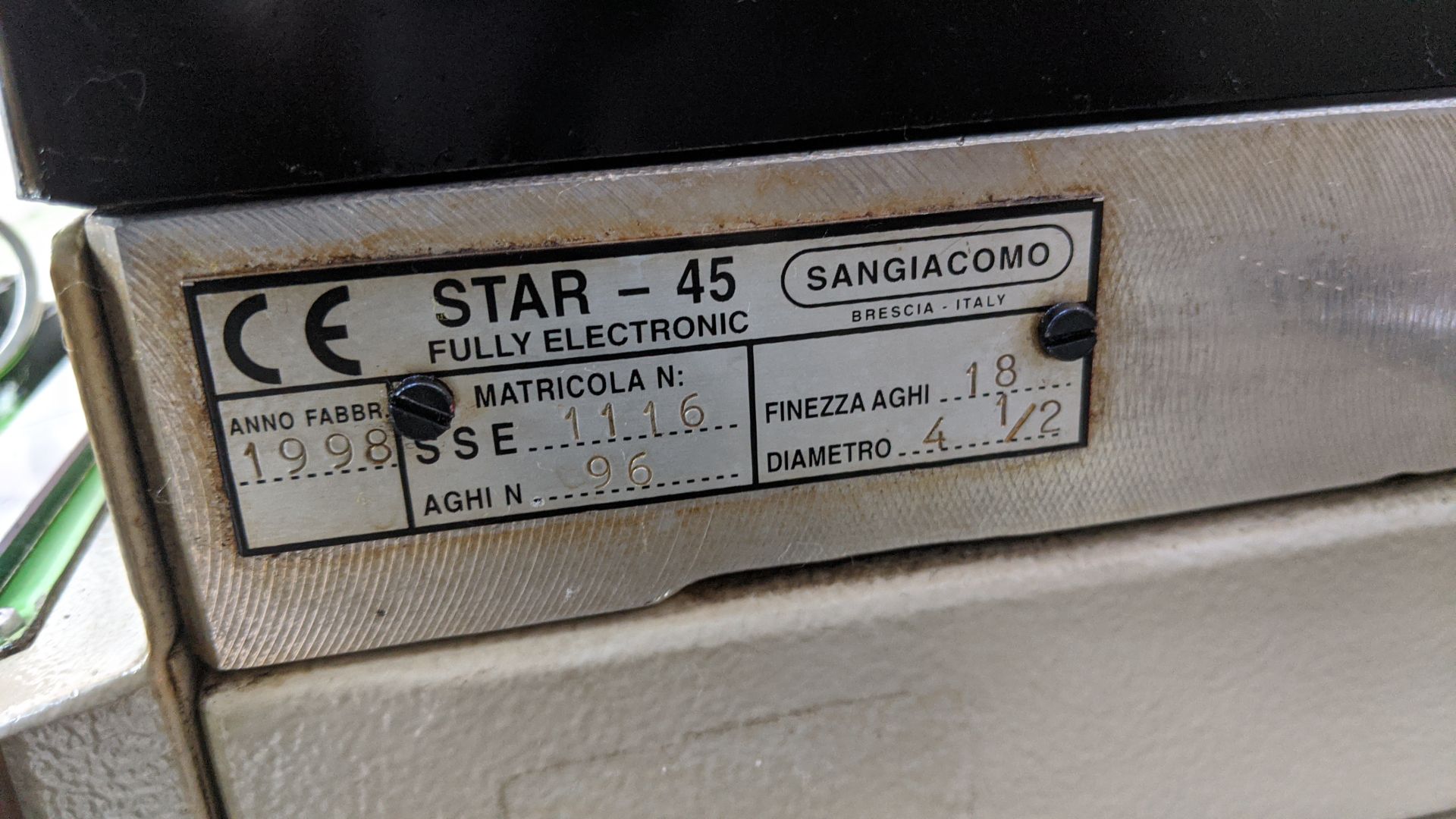 1998 Sangiacomo Star 45 hosiery/sock knitting machine including yarn holding frame affixed to rear - Image 14 of 25