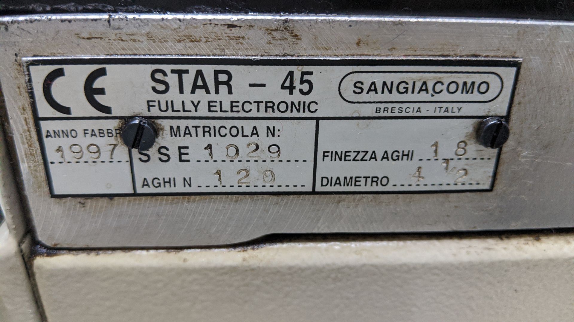 1997 Sangiacomo Star 45 hosiery/sock knitting machine including freestanding frame/yarn holder as - Image 29 of 29