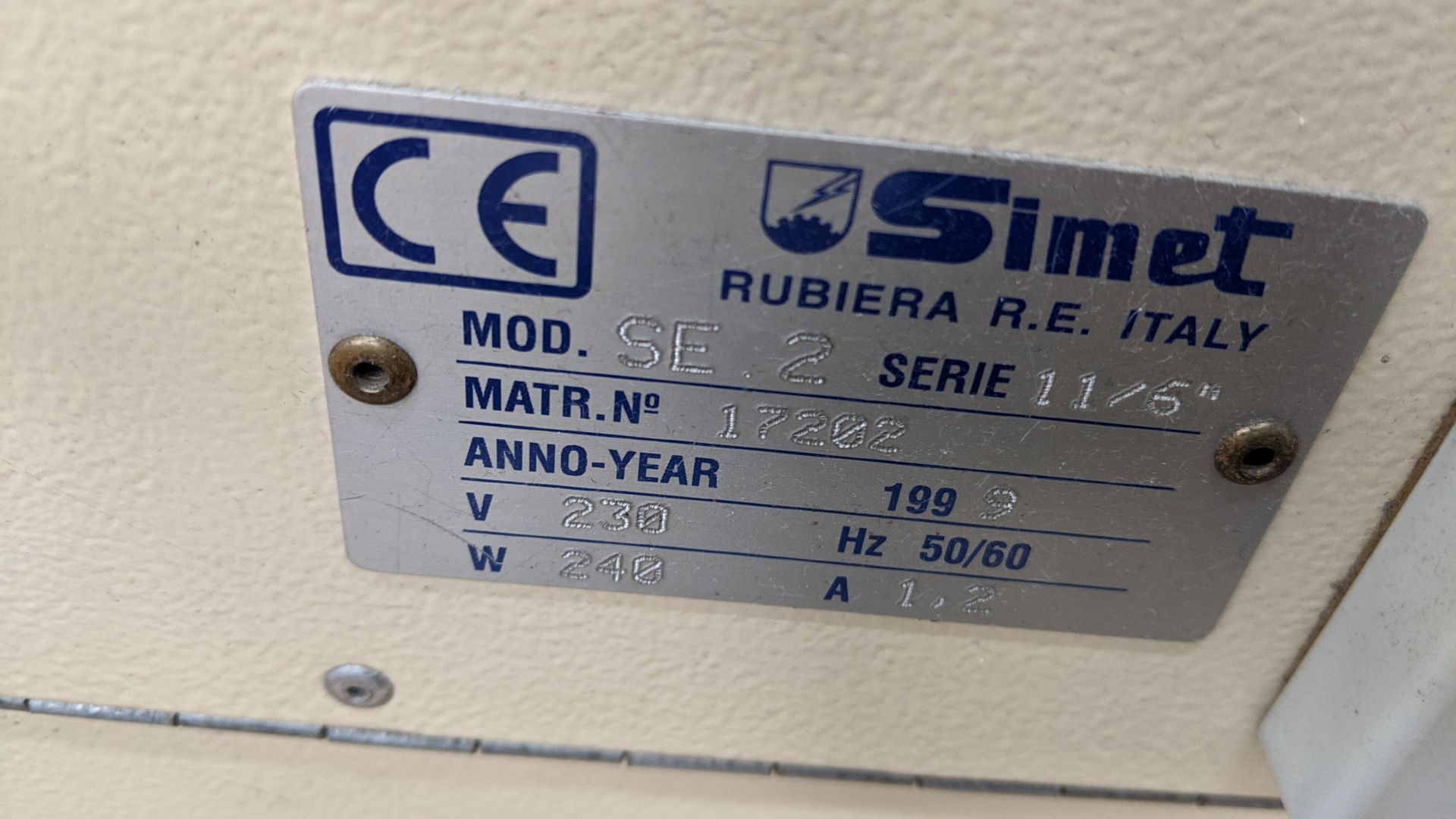 1999 Simet model SE2 winder, machine no. 17202 Please note, lots 1 ...