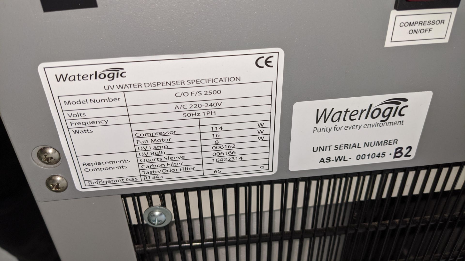 Waterlogic water cooler/dispenser, C/OFS2005 Please note, lots 1 - 200 are located at Samson - Image 2 of 6