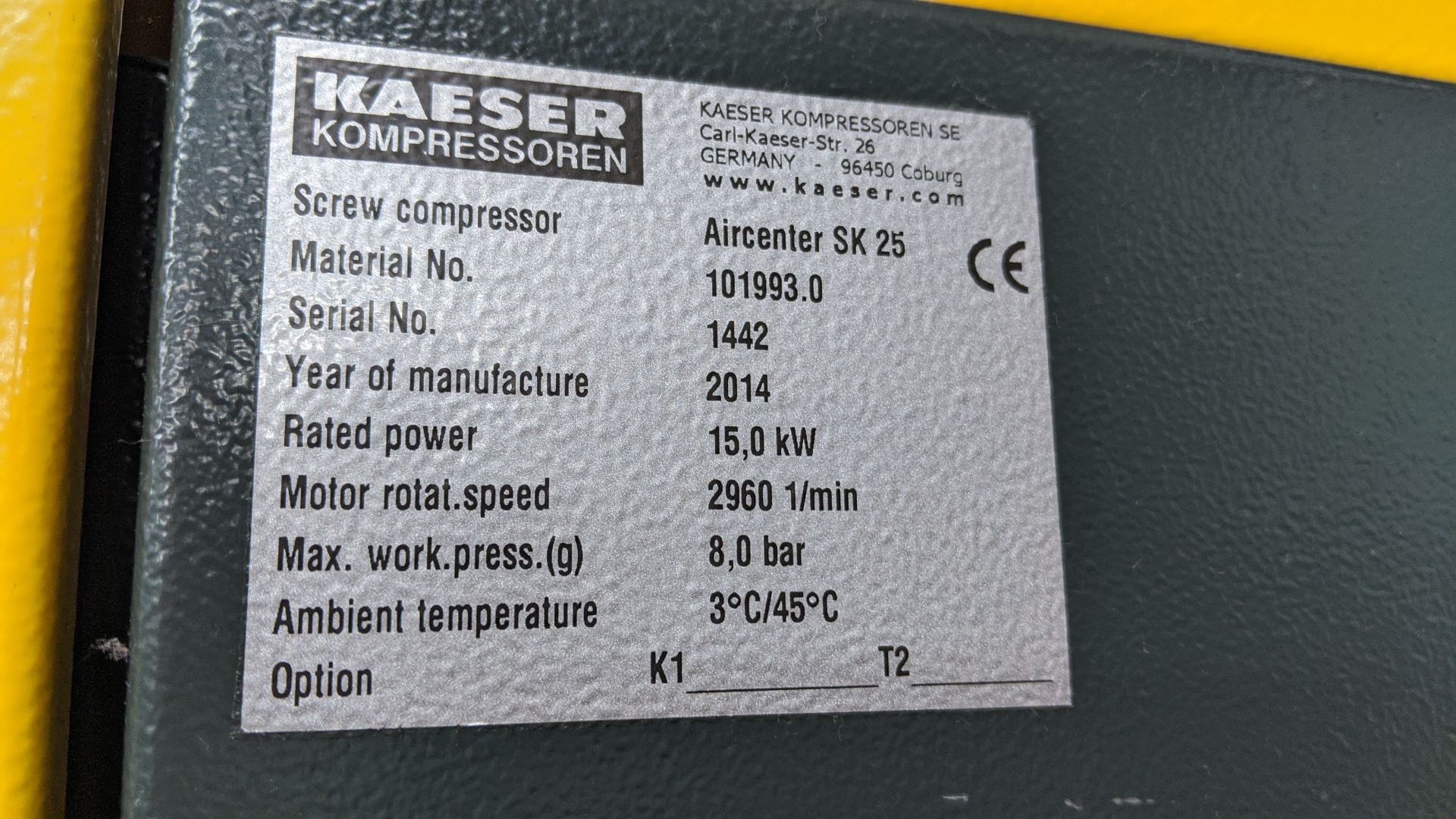 2014 Kaeser HPC Aircenter SK25 Sigma all-in-one floor standing screw compressor system, serial no. - Image 9 of 17