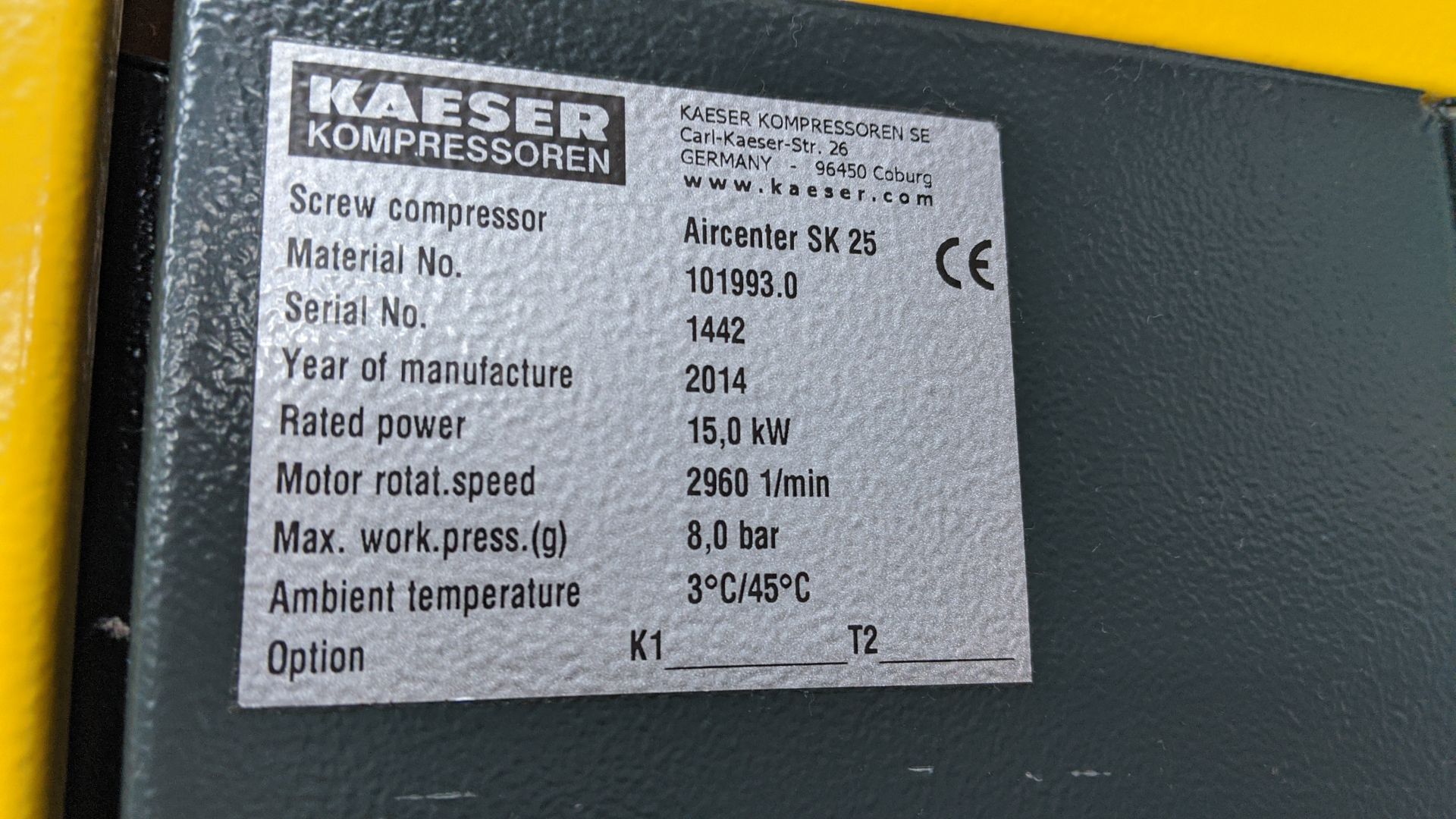 2014 Kaeser HPC Aircenter SK25 Sigma all-in-one floor standing screw compressor system, serial no. - Image 8 of 17