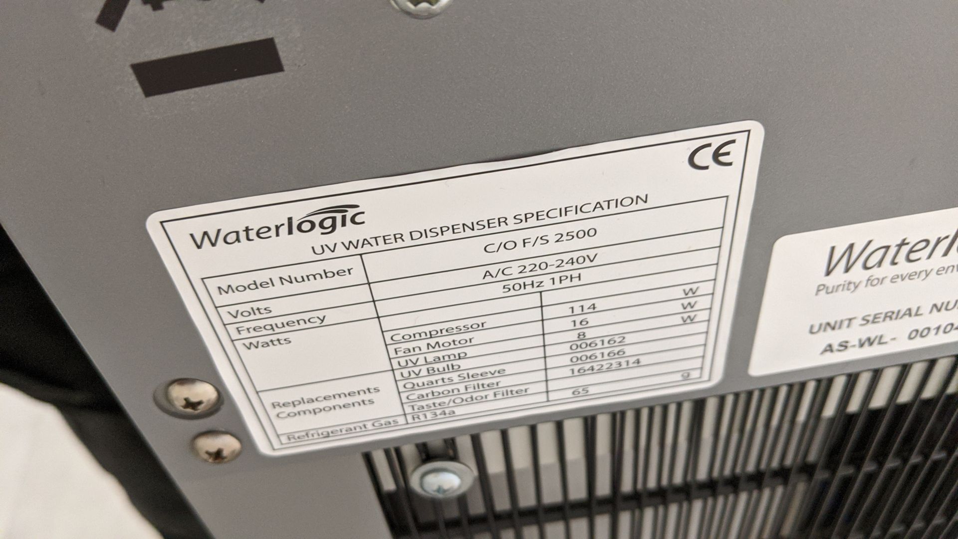 Waterlogic water cooler/dispenser, C/OFS2005 Please note, lots 1 - 200 are located at Samson - Image 6 of 6