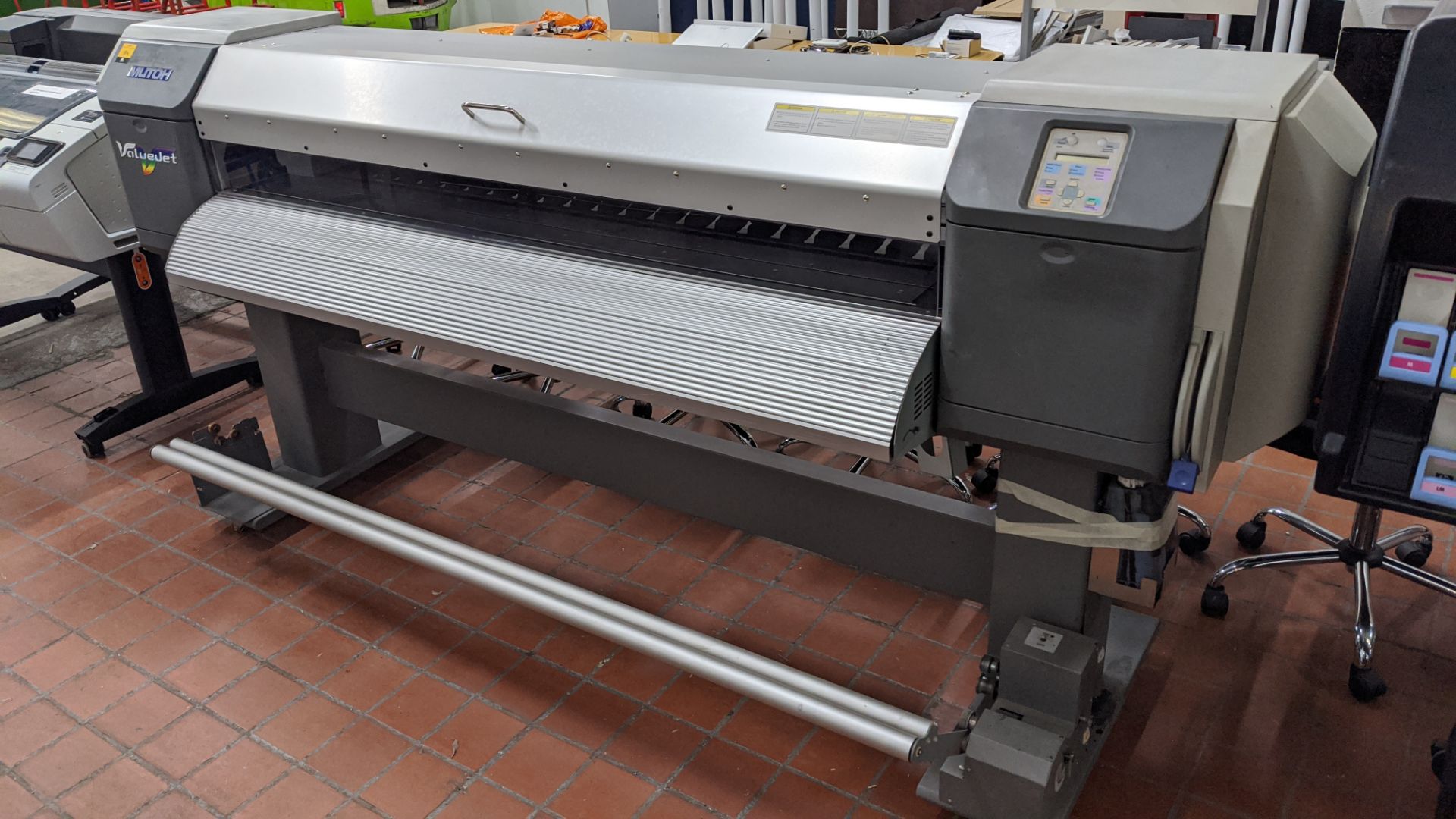 Mutoh ValueJet model VJ-1604E wide format printer, capacity approximately 64". IMPORTANT: Please