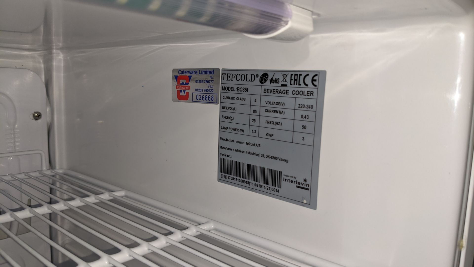 Tefcold 2018 clear front undercounter fridge/merchandiser model BC851. Cost price £360 plus VAT. - Image 4 of 4