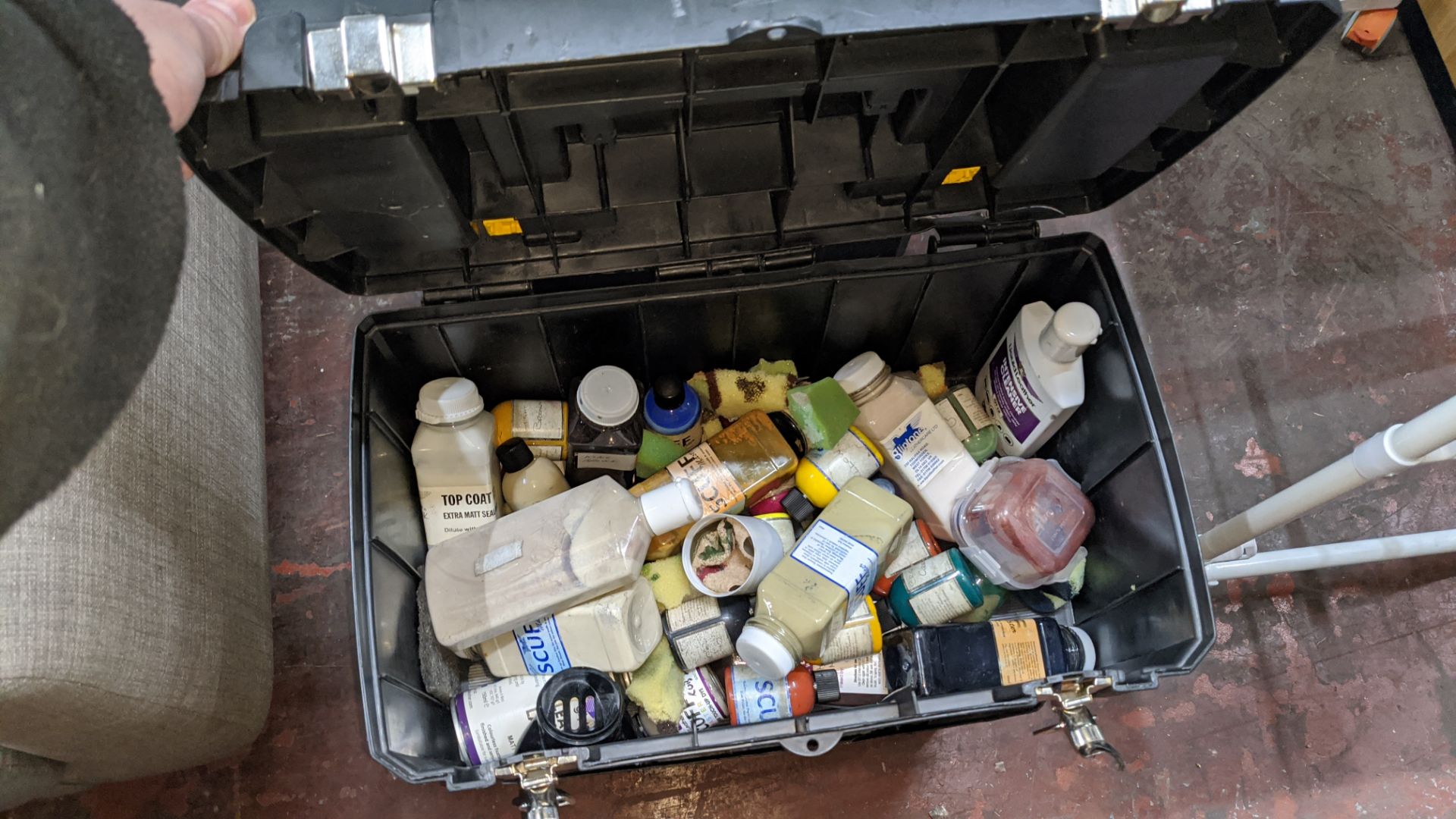 Stanley mobile work centre (tool box) including contents of stains & other items used in furniture - Image 4 of 4