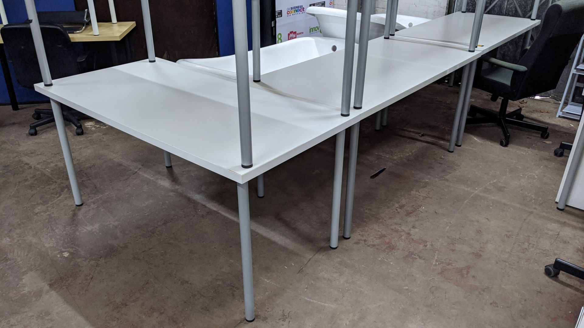 6 off matching white tables each with 4 silver grey metal legs. This is one of a number of lots - Image 3 of 4