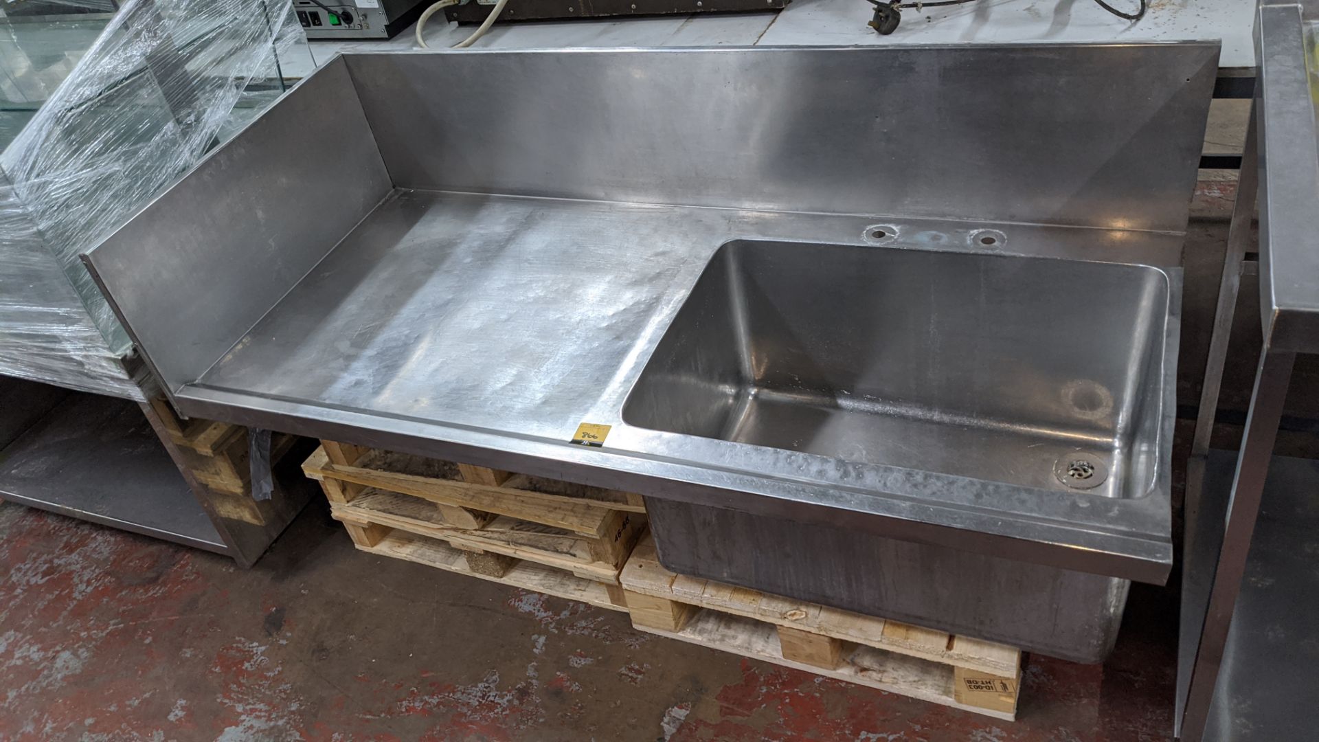 Stainless steel basin with large drainer section & splashbacks, for mounting into a work surface - Image 2 of 4