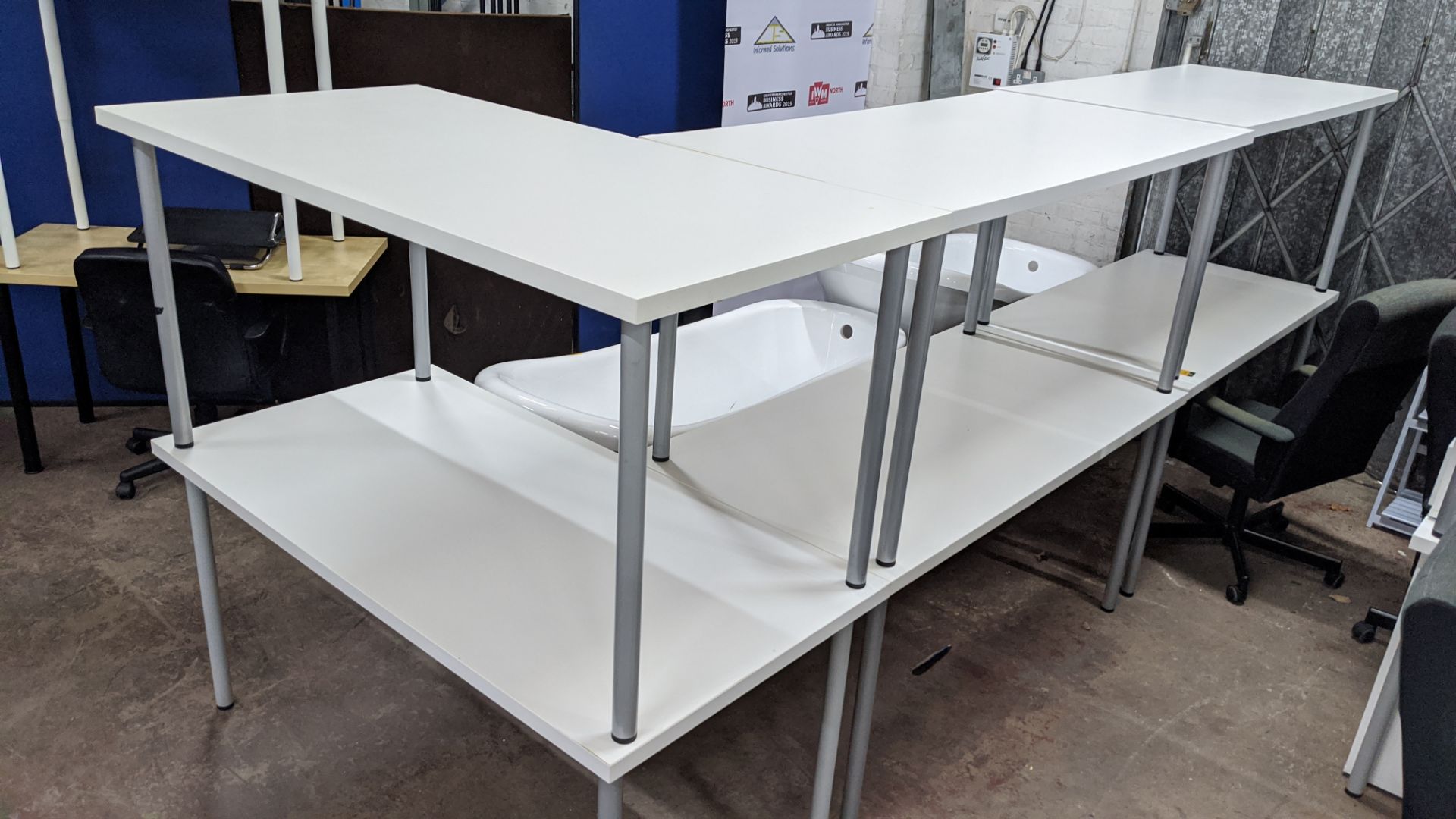 6 off matching white tables each with 4 silver grey metal legs. This is one of a number of lots - Image 4 of 4