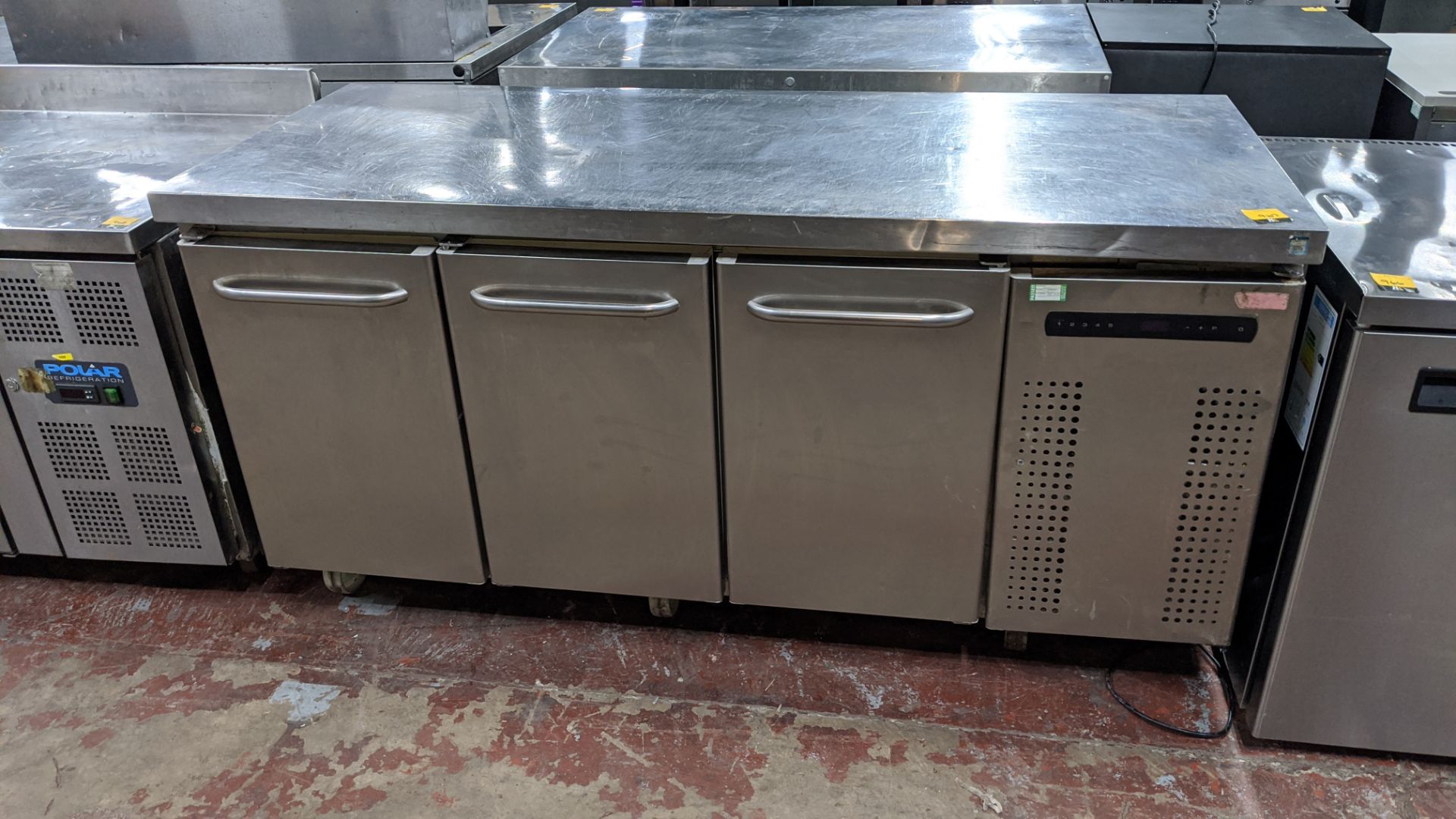 Large mobile triple door stainless steel refrigerated prep unit. IMPORTANT: Please remember goods - Image 2 of 3