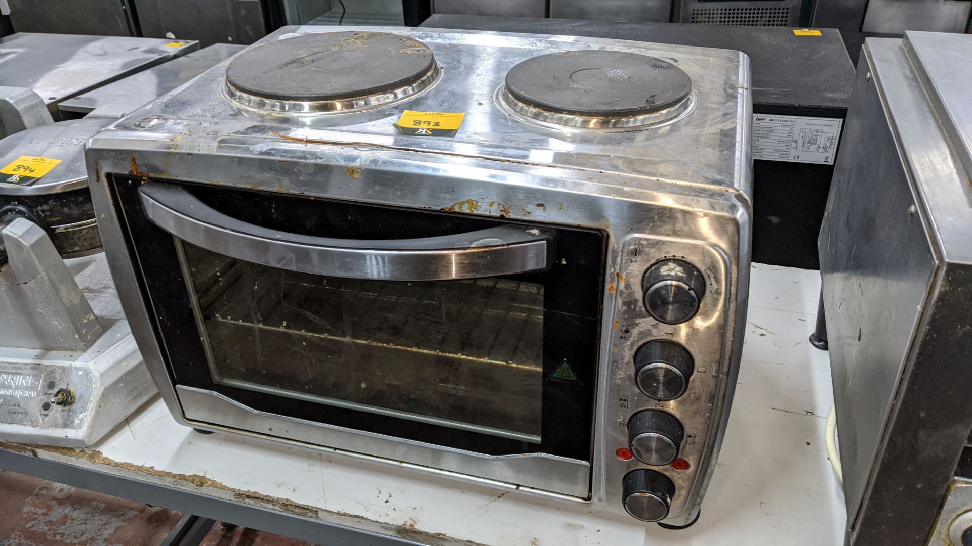 Mini combination oven system with twin electric hobs. IMPORTANT: Please remember goods