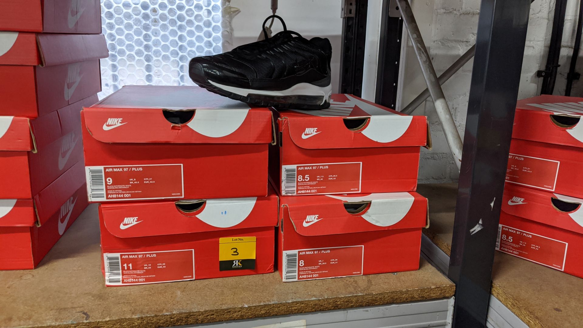 4 pairs of Nike Air Max 97 / Plus trainers in Black/White/Anthracite colour scheme, product code