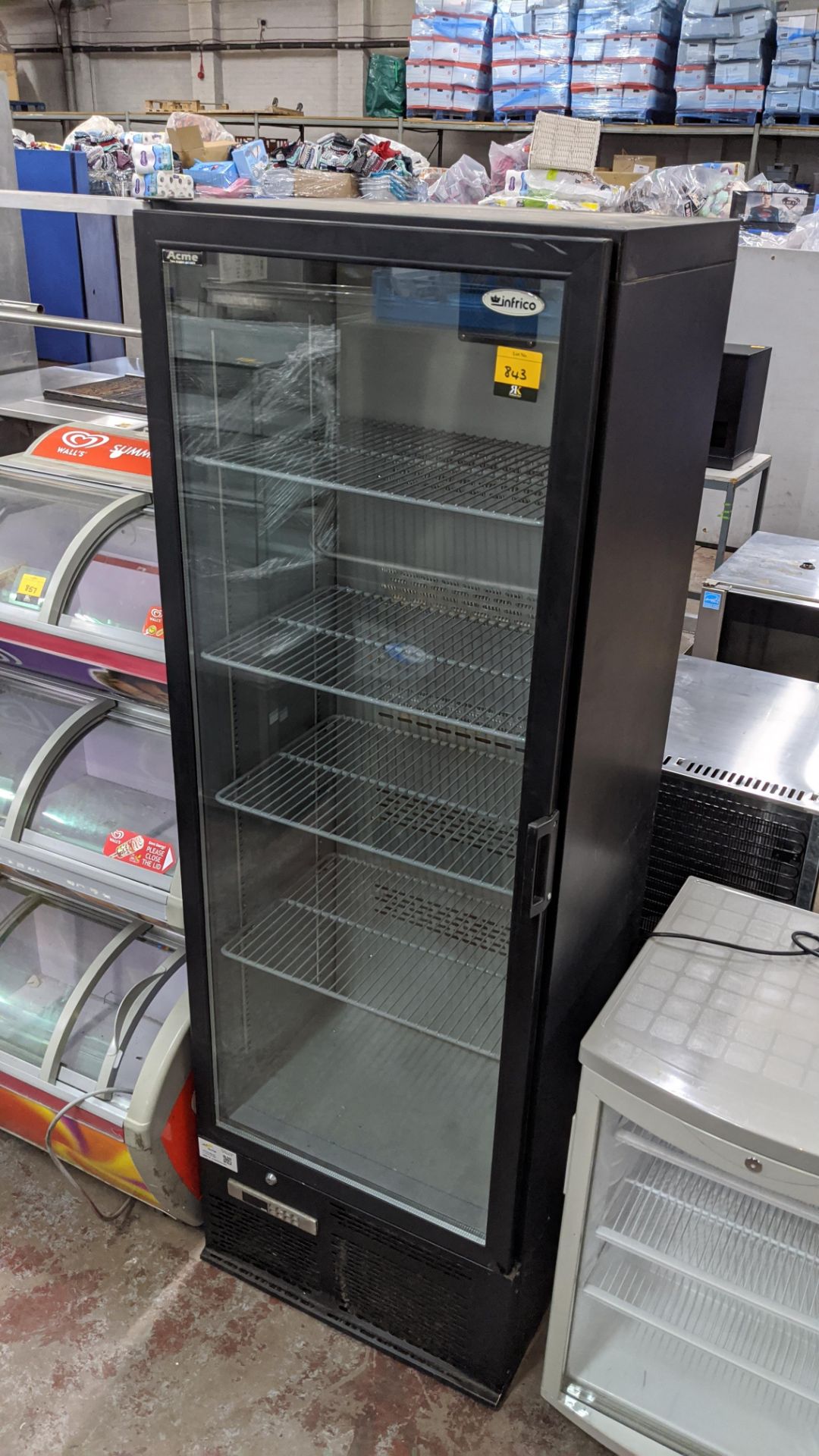 Infrico clear door tall black drinks fridge - model NZ10. IMPORTANT: Please remember goods