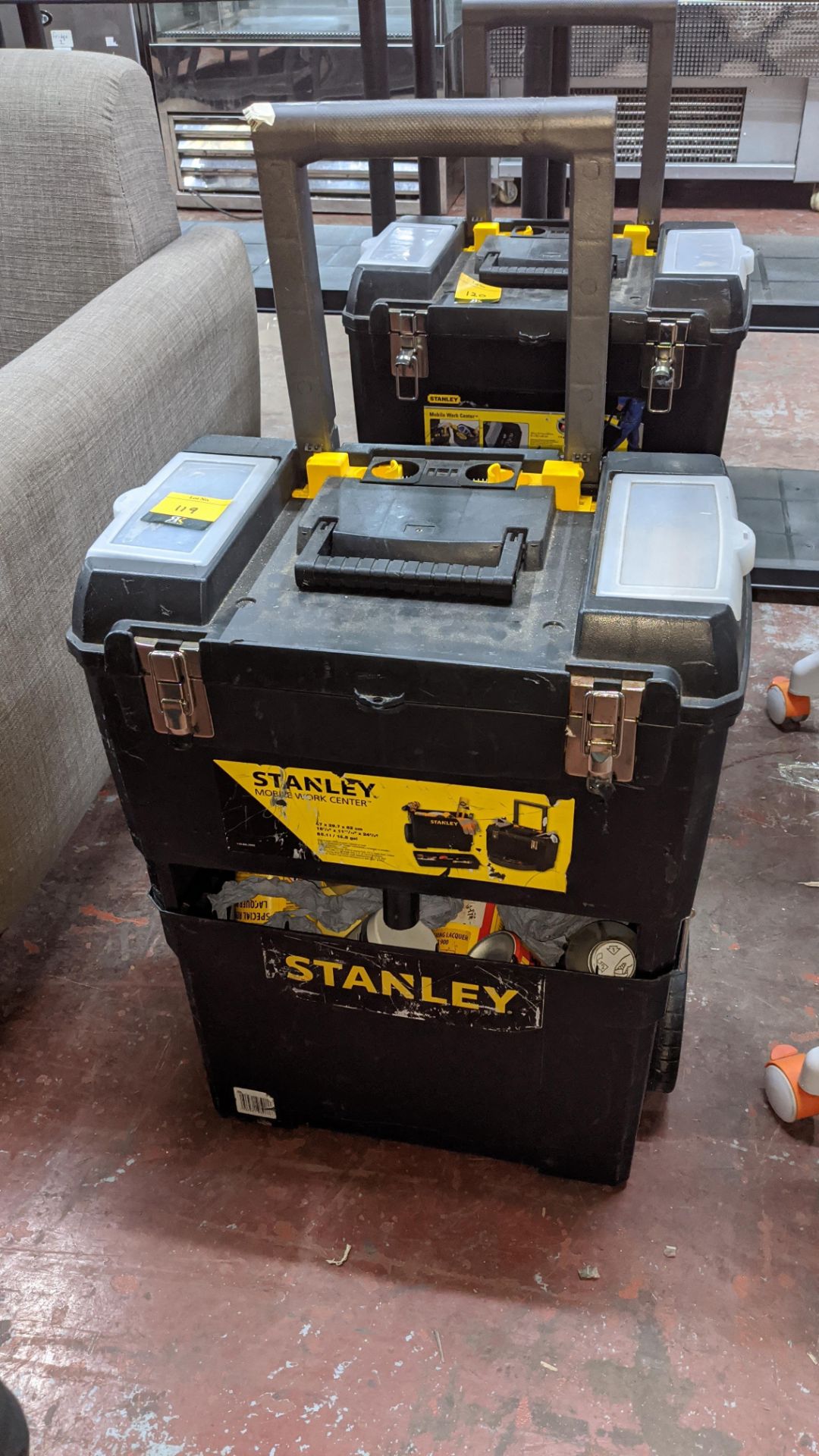 Stanley mobile work centre (tool box) including contents of stains & other items used in furniture - Image 2 of 4