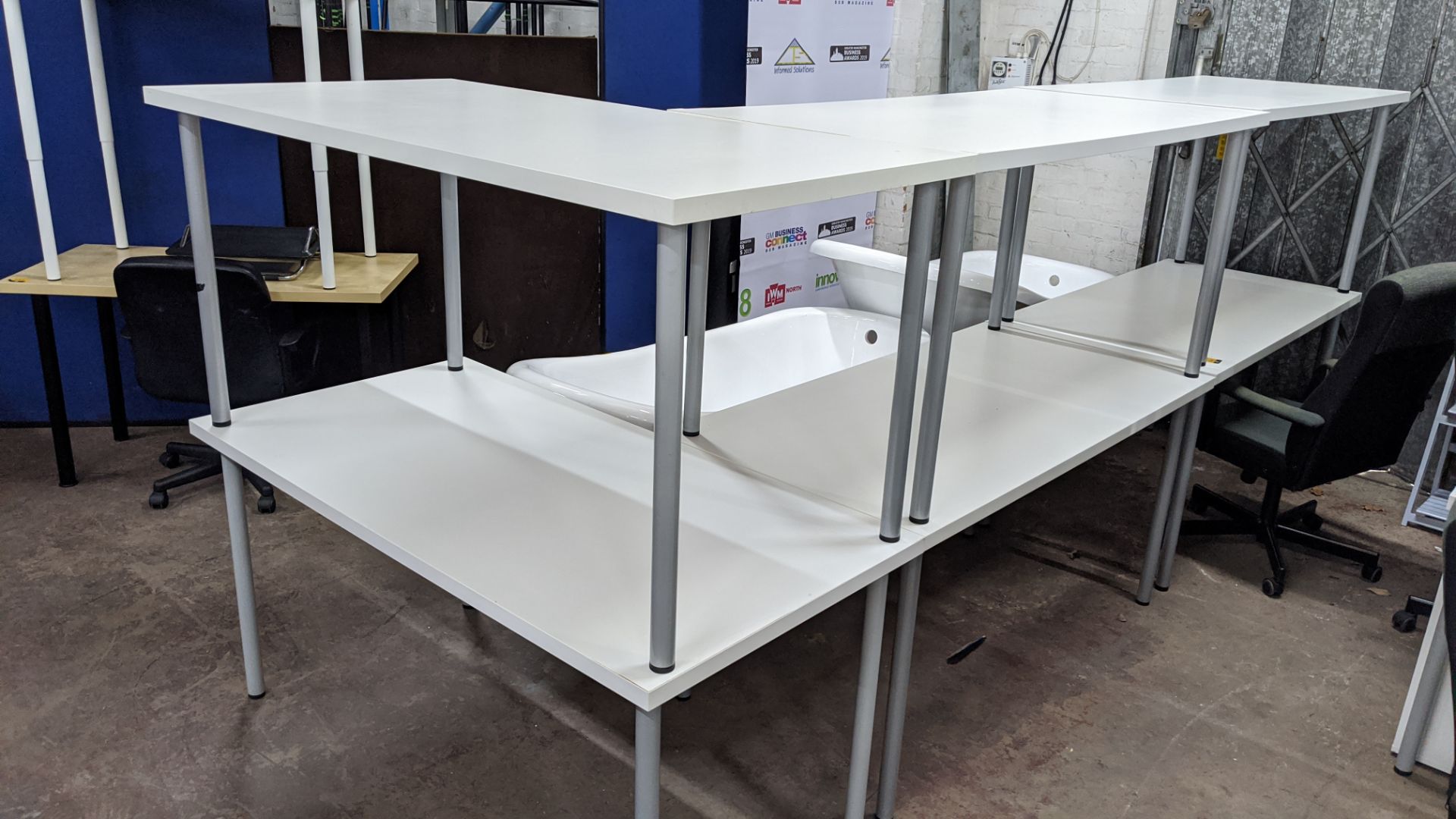 6 off matching white tables each with 4 silver grey metal legs. This is one of a number of lots - Image 2 of 4